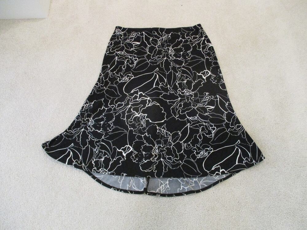 NINE WEST BLACK WHITE FLORAL ZIP UP SKIRT SIZE M